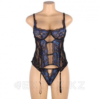 Комплект белья: корсет с подвязками и стрингами черно-синий (размер M-L) от sex shop Extaz фото 4