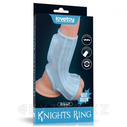 Насадка на пенис с вибрацией с рукавом для мошонки Ridge Knights Ring голубая (13,3*2,8) от sex shop Extaz