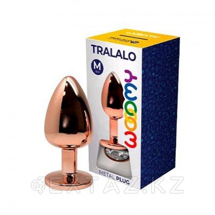 Анальная пробка золотистого цвета с белым кристаллом Tralalo от WOOOMY  (M: 8*3,4 см.) от sex shop Extaz