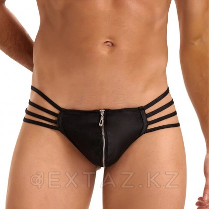 Кожаные мужские стринги Ohyeah Zipper Black, на молнии со стрепами, XL от sex shop Extaz