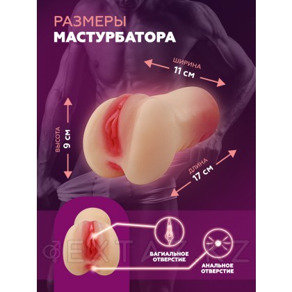 Компактный двойной мастурбатор реалистичного вида 1 (телесный) от sex shop Extaz фото 5
