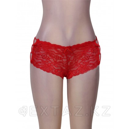 Кружевные трусики с шнуровкой на высокой посадке красные (XL-2XL) от sex shop Extaz фото 4