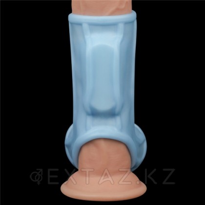 Насадка на пенис с вибрацией с рукавом для мошонки Wave Knights Ring голубая (14,4*2,8) от sex shop Extaz фото 7