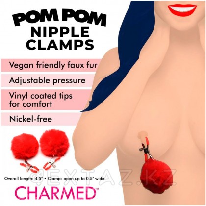Зажимы для сосков Charmed Pom Pom Nipple Clamp, красный, 11.4 см от sex shop Extaz фото 4