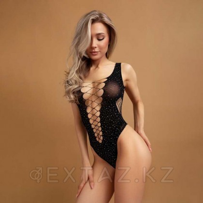 Черное боди с вырезами на животе искрящееся старазами (SPARK) (S/XXL) от sex shop Extaz фото 6