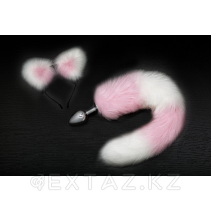 Анальная пробка с хвостом и ушками (розовый с белым) 7 см от sex shop Extaz