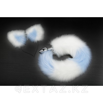 Анальная пробка с хвостом и ушками (голубой с белым) 7 см от sex shop Extaz