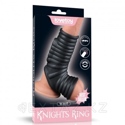 Насадка на пенис с рукавом для мошонки Lovetoy Knights Ring Wave с вибрацией черная от sex shop Extaz фото 3