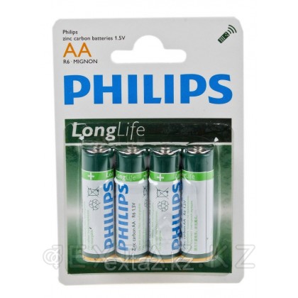 Батарейка солевая Philips АА набор 4 шт R6-4BL LONG LIFE [R6-P4/01B] от sex shop Extaz