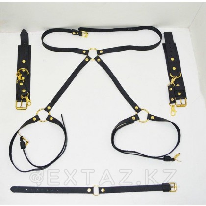 Набор кожаных изделий черный ( пояс, наручники, оковы на ноги, чокер) от sex shop Extaz фото 2