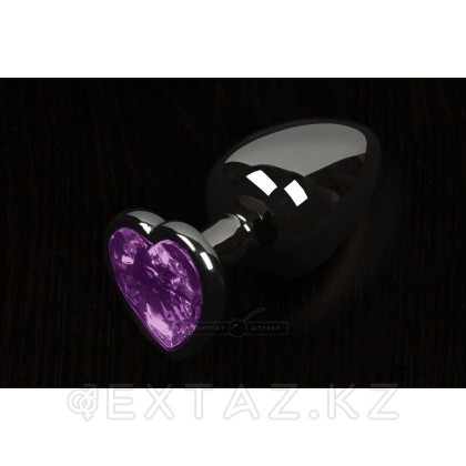 Анальная пробка маленькая с кристаллом в виде сердечка, (фиолетовая, 6 см) от sex shop Extaz