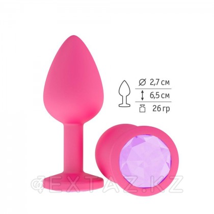 Анальная втулка силиконовая розовая с сиреневым кристаллом от sex shop Extaz фото 2