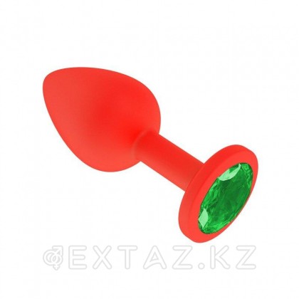 Анальная втулка силиконовая красная с зеленым кристаллом от sex shop Extaz