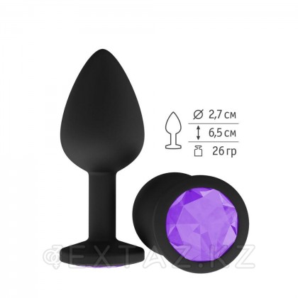 Анальная втулка силиконовая черная с фиолетовым кристаллом от sex shop Extaz фото 2