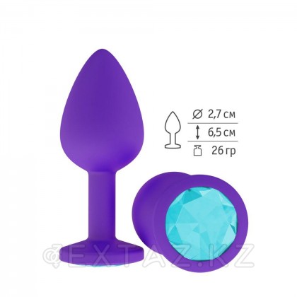Анальная втулка силиконовая фиолетовая с голубым кристаллом от sex shop Extaz фото 2