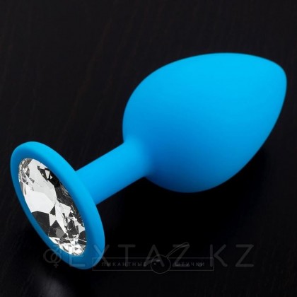 Большая силиконовая пробка с кристаллом, голубая, 9 см. от sex shop Extaz