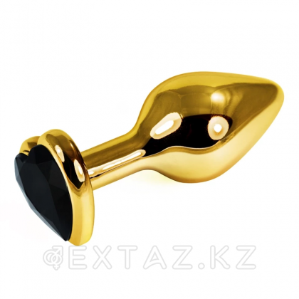 Золотая пробка с черным кристаллом в форме сердца от sex shop Extaz