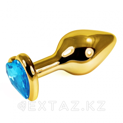 Золотая пробка с голубым кристаллом в форме сердца от sex shop Extaz