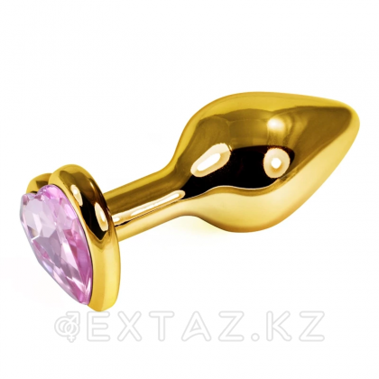 Золотая пробка с бледно розовым кристаллом в форме сердца от sex shop Extaz