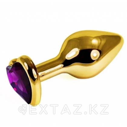 Золотая пробка с фиолетовым кристаллом в форме сердца от sex shop Extaz