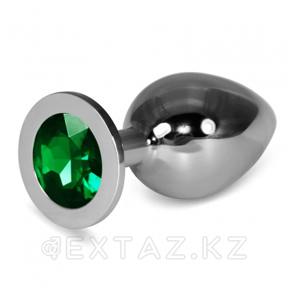 Большая серебряная пробка с зелёным кристаллом от sex shop Extaz