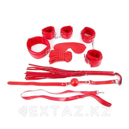 Фетиш набор красный (наручники, наножники, маска, кляп, плеть, ошейник с поводком, верёвка) от sex shop Extaz