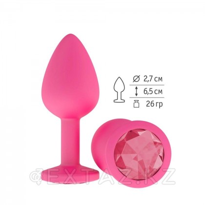 Анальная втулка силиконовая розовая с малиновым кристаллом от sex shop Extaz фото 2