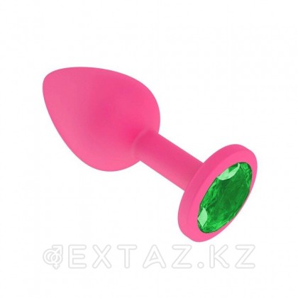 Анальная втулка силиконовая розовая с зеленым кристаллом от sex shop Extaz