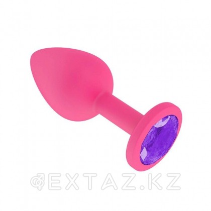 Анальная втулка силиконовая розовая с фиолетовым кристаллом от sex shop Extaz
