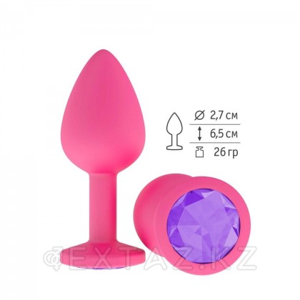 Анальная втулка силиконовая розовая с фиолетовым кристаллом от sex shop Extaz фото 3