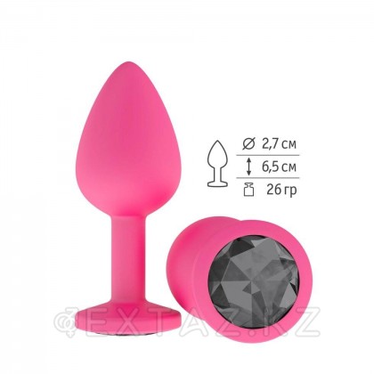 Анальная втулка силиконовая розовая с черным кристаллом от sex shop Extaz фото 2