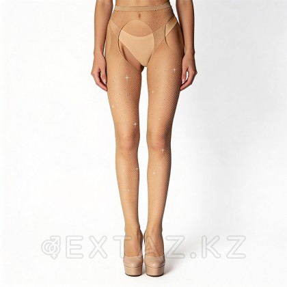 Бежевые колготки с вырезами искрящиеся стразами в сетку (Spark) (S/XL) от sex shop Extaz
