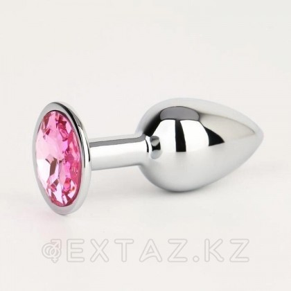 Анальная пробка серебряная, с розовым кристаллом (28 мм.) от sex shop Extaz