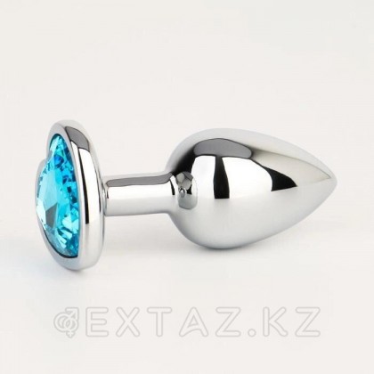 Анальная пробка серебряная, с голубым кристаллом в форме сердца (28 мм.) от sex shop Extaz
