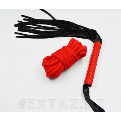 Фетиш набор черно-красный из 7 предметов (наручники, оковы на ноги, ошейник, канат, кляп, плеть, маска) от sex shop Extaz фото 5