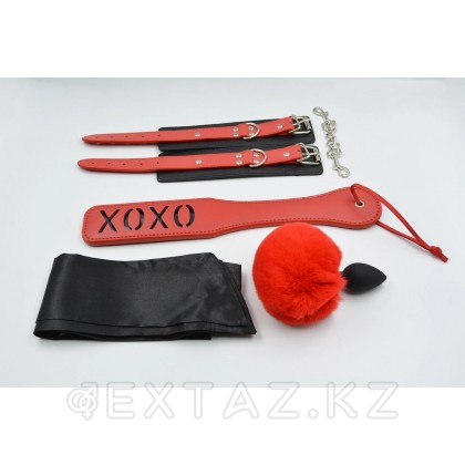 Фетиш набор из 4 предметов (наручники, анальная пробка с хвостиком, паддл, повязка) от sex shop Extaz
