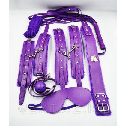 Фетиш набор фиолетовый 7 предметов ( наручники, оковы для ног, ошейник, маска, кляп, плеть канат) от sex shop Extaz