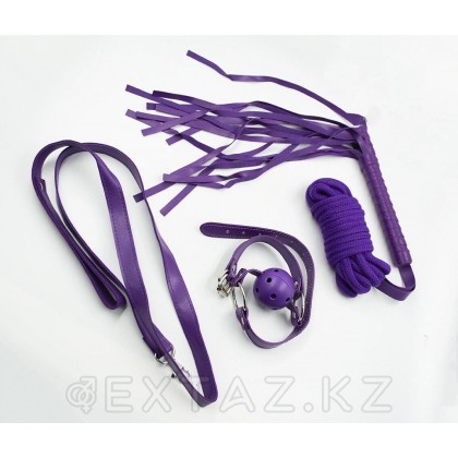 Фетиш набор фиолетовый 7 предметов ( наручники, оковы для ног, ошейник, маска, кляп, плеть канат) от sex shop Extaz фото 3