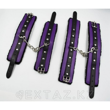 Фетиш набор черно-фиолетовый 8 предметов (зажимы , наручники, оковы на ноги, ошейник, канат, кляп, плеть, от sex shop Extaz фото 2