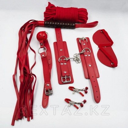 Фетиш набор красный 6 предметов ( маска, канат, плеть,  кляп, зажимы, научники) от sex shop Extaz