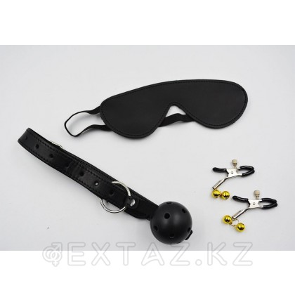 Фетиш набор Black lux  черный (наручники, оковы для ног, ошейник, кляп, плеть, маска, зажимы) от sex shop Extaz фото 2