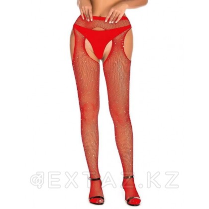 Колготки в сетку в виде пояса с чулками Diamonds красные (размер XS-M) от sex shop Extaz фото 8