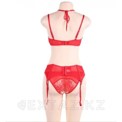Комплект белья красный: бра, стринги и пояс с ремешками (размер 3XL-4XL) от sex shop Extaz фото 10