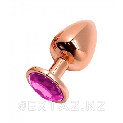 Анальная пробка металлическая Tralalo золотая с розовым кристаллом от WOOOMY (8*3,4 см.) от sex shop Extaz