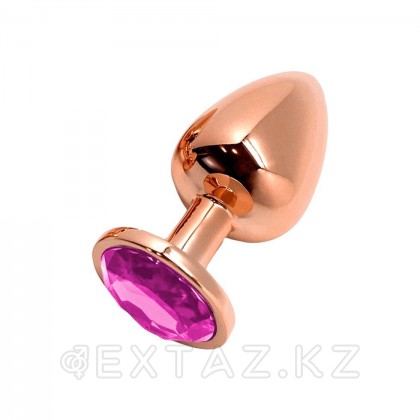 Анальная пробка металлическая Tralalo золотая с розовым кристаллом от WOOOMY (9 *4 см.) от sex shop Extaz