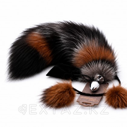 Анальная пробка с хвостом и ушки из натурального меха в рыжем цвете Crazy Handmade от sex shop Extaz