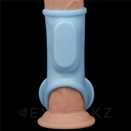 Насадка на пенис с вибрацией с рукавом для мошонки Silk Knights Ring голубая (12*2,8) от sex shop Extaz фото 6