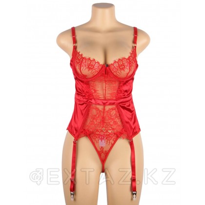 Элегантное красное белье: корсет с подвязками для чулок и G стринги (M-L) от sex shop Extaz фото 4