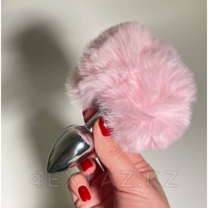 Металлическая анальная пробка с розовым хвостиком Fluffly от Alive (8*3,5 см.) от sex shop Extaz фото 3