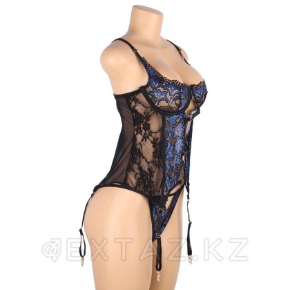 Комплект белья: корсет с подвязками и стрингами черно-синий (размер XL-2XL) от sex shop Extaz фото 3